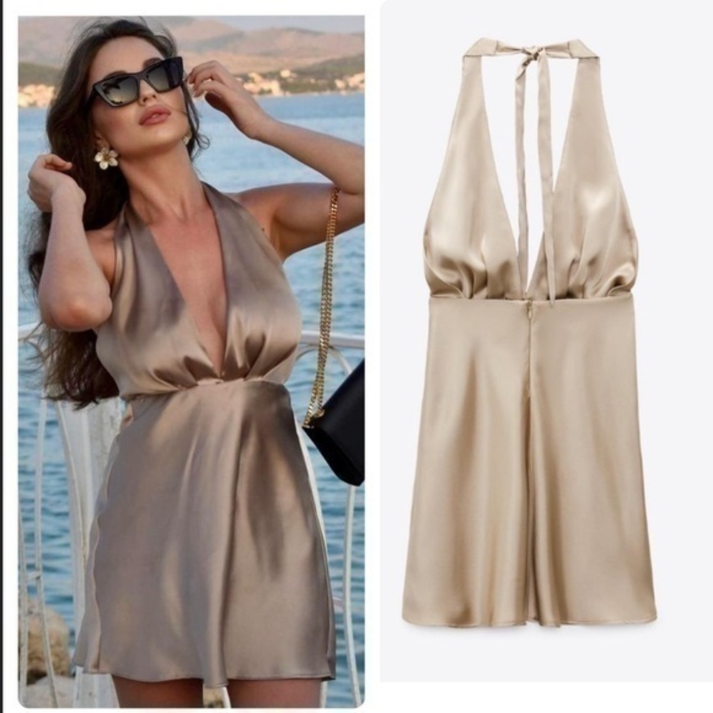 Zara NWT satin effect mini dress - Picture 2 of 11